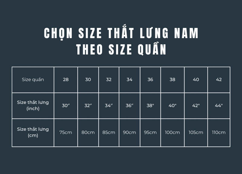 Cách chọn size thắt lưng nam theo size quần.