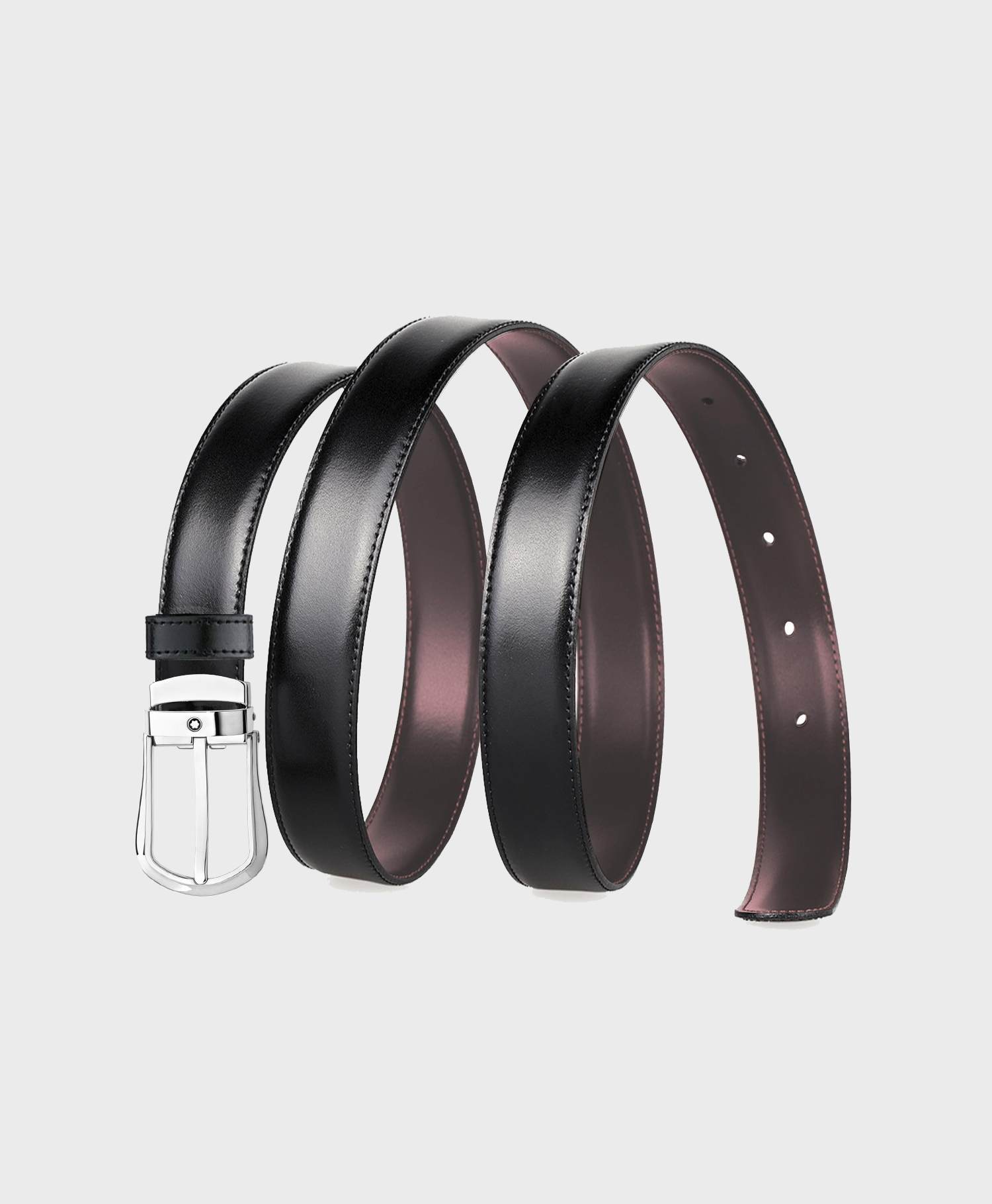 Montblanc Rounded Trapeze Shiny Palladium-Coated Pin Buckle Leather Belt MB118425